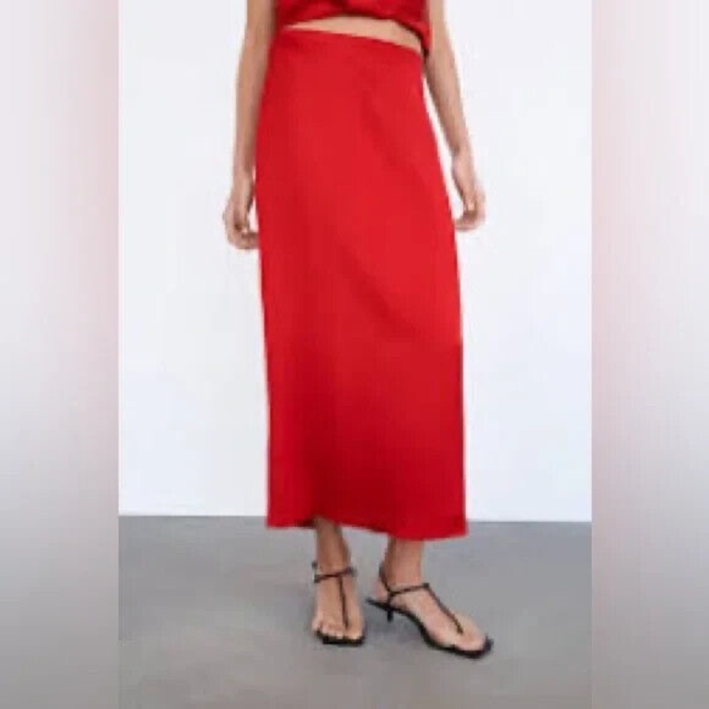 Zara Red Midi Skirt